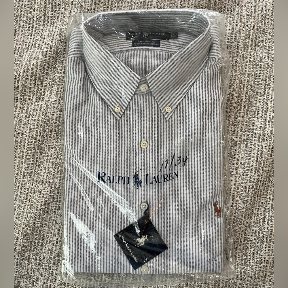 Ralph Lauren Shirt Mens 17-34 Yarmouth Oxford Blue White Dress Button Down NEW